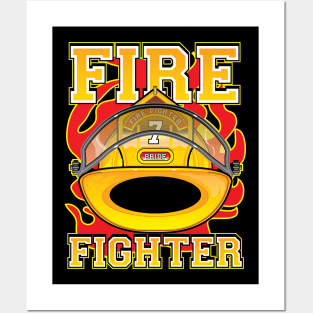 Fire Fighter Yellow Helmet Posters and Art